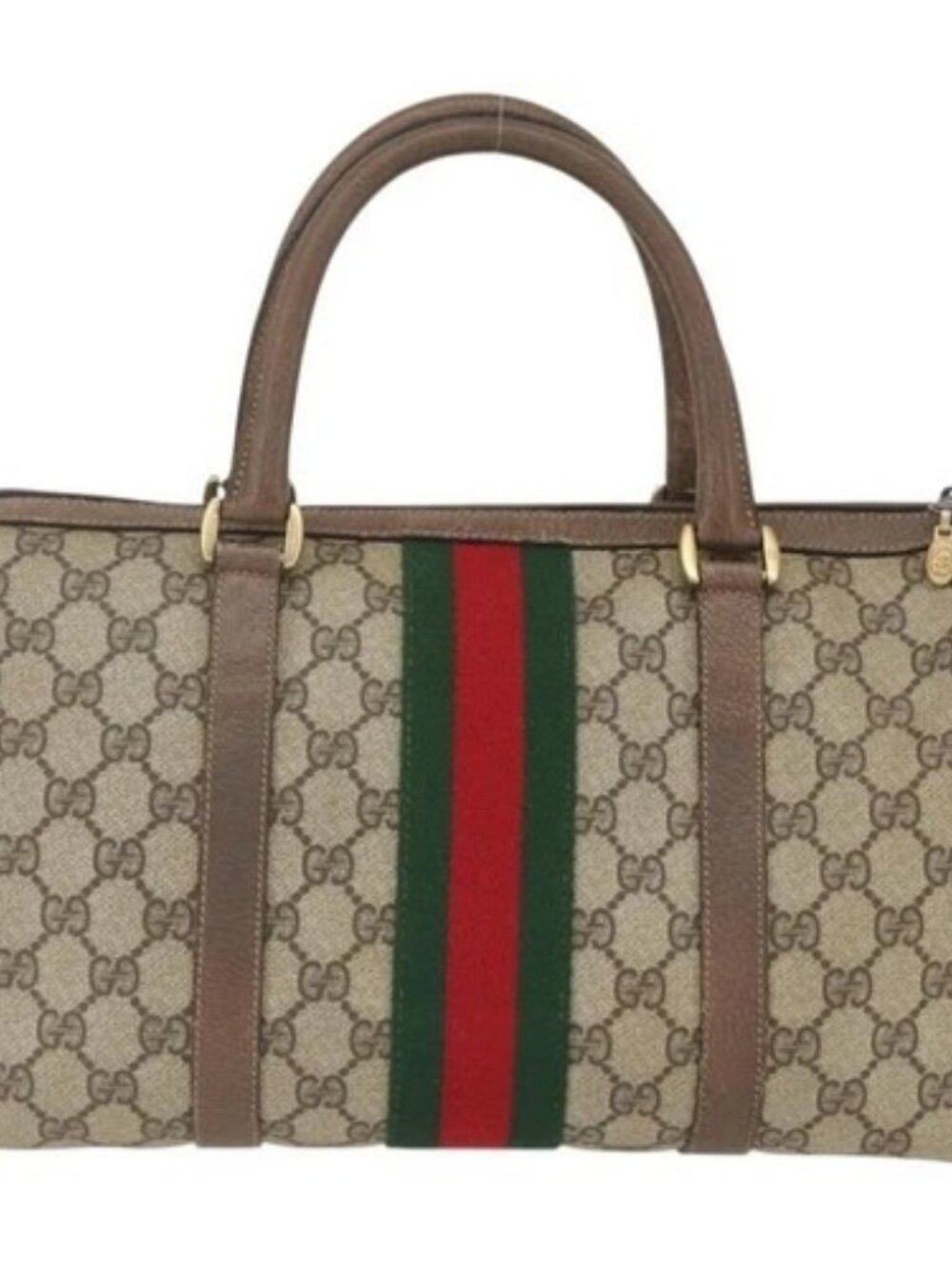 GUCCI GG Supreme Web Sherry Line Boston Bag PVC Beige Gold 39 02 007 Auth 165215 - Picture 2 of 16